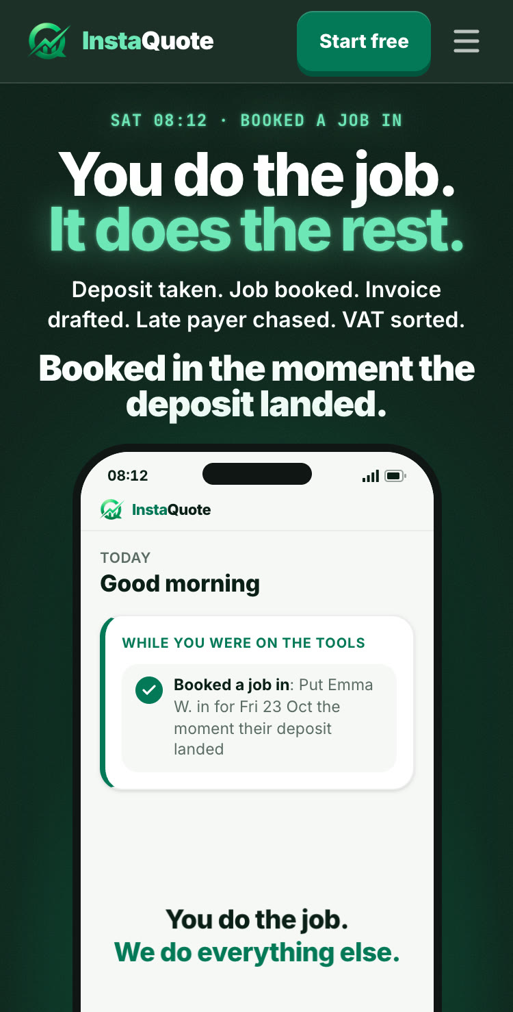 getinstaquote.com on a phone: the website we built for our own app, InstaQuote